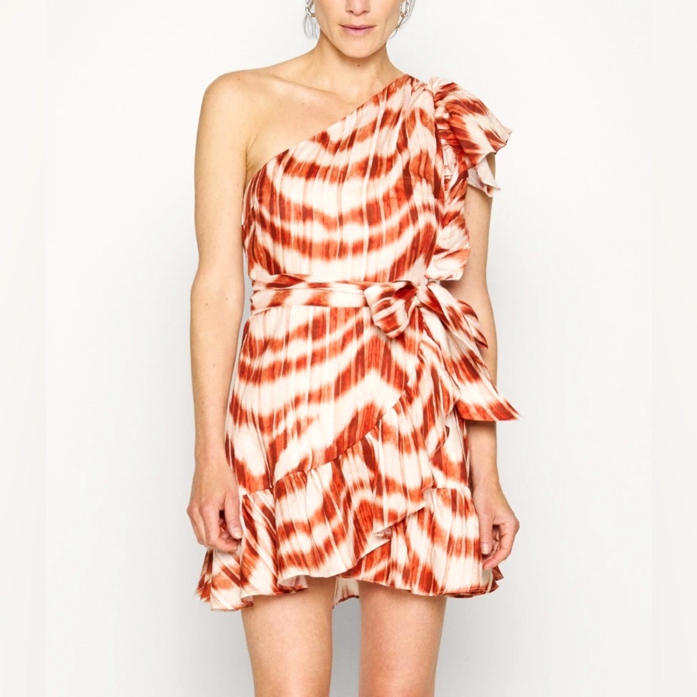 One Shoulder Linen Ruffle Dress